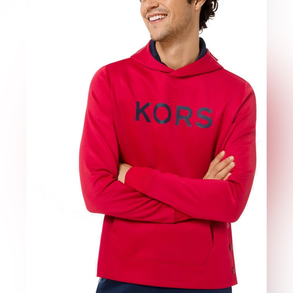 Michael Kors Men’s Scuba Side-Snap Logo Hoodies, Bright Red, Small